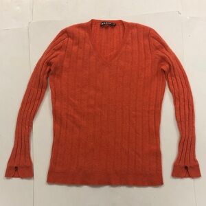 Modea 38 (XS) Sweater Orange V-Neck 100% Cashmere Buttons Excellent Condition
